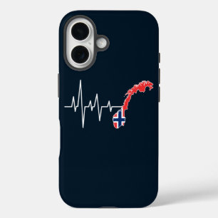 Norwegian Flag Norway Flag Norge Heartbeat iPhone 16 Case