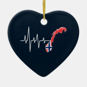 Norwegian Flag Norway Flag Norge Heartbeat  Ceramic Tree Decoration