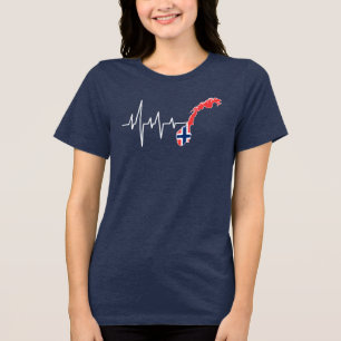 Norwegian Flag Norway Flag Norge Heartbeat Tri-Blend Shirt