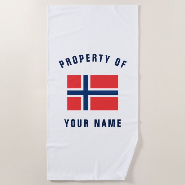 Norwegian flag of Norway personalised beach towel (Front)