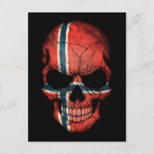 Norwegian Flag Skull on Black Postcard