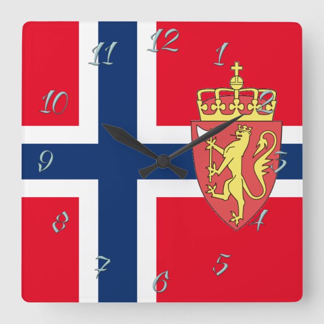 Norwegian flag square wall clock (Front)