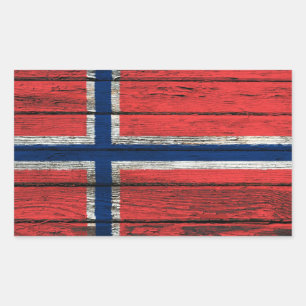 Norwegian Flag with Rough Wood Grain Effect Rectangular Sticker