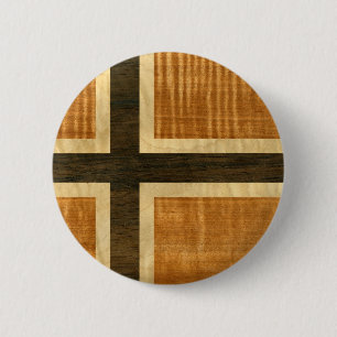 Norwegian Flag Wood Norsk Flagg - kongeriket Norge 6 Cm Round Badge