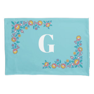 Norwegian Folk Art Flowers   Monogram Pillowcase