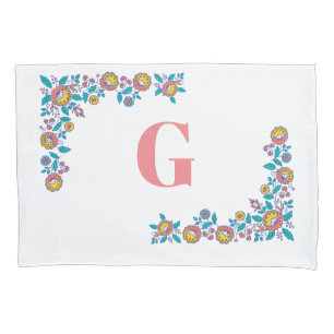 Norwegian Folk Art Flowers   Monogram Pillowcase