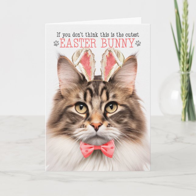 Norwegian Forest Cat Bunny Ears for Easter Holiday Card (Front)