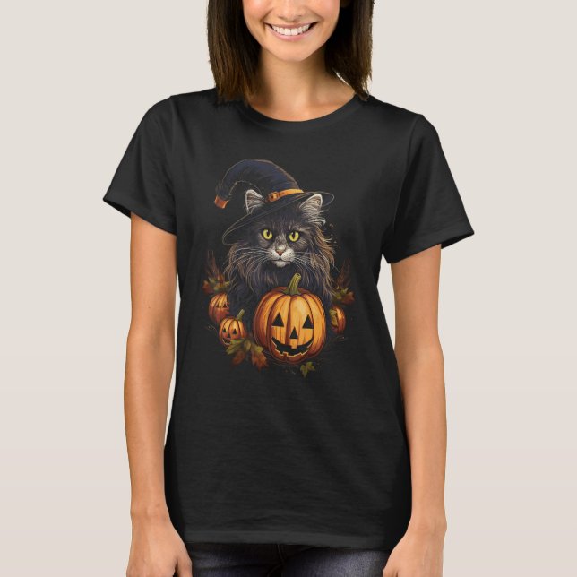 Norwegian Forest Cat Cat Halloween Graphic Tees fo (Front)