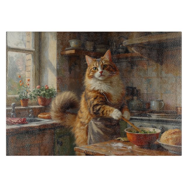 Norwegian Forest Cat Cooking in Kitchen Cutting Board (Front)