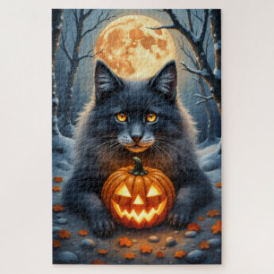 Norwegian Forest Cat Enchanted Halloween Portrait  Jigsaw Puzzle