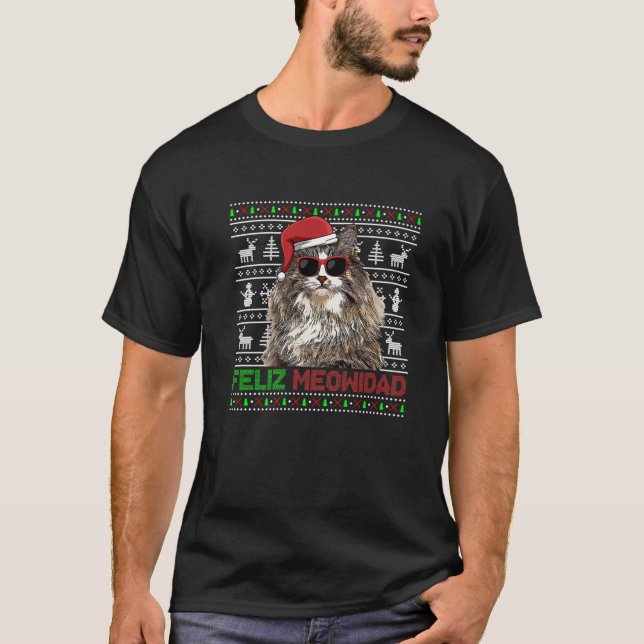 Norwegian Forest Cat Feliz Meowidad Funny Christma T-Shirt (Front)