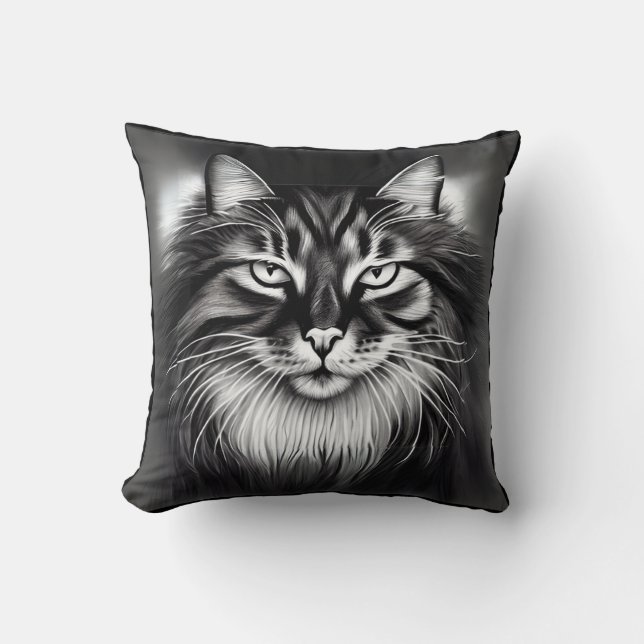 Norwegian Forest Cat in Black and White Cushion (Front)