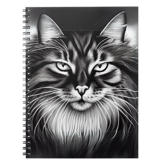 Norwegian Forest Cat in Black and White Notebook (Front)