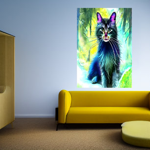 Norwegian forest cat in the forest   AI Art Poster