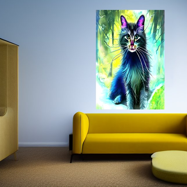 Norwegian forest cat in the forest | AI Art Poster (Creator Uploaded)