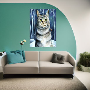 Norwegian forest cat in the snow   AI Art Poster