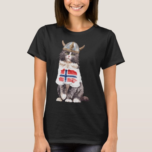 Norwegian Forest Cat Norway Flag  T-Shirt (Front)
