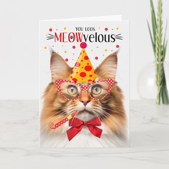 Norwegian Forest Cat Red MEOWvelous Birthday Card (Front)