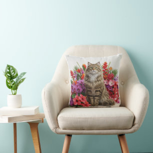 Norwegian Forest Cat Tropical Pillow Design.