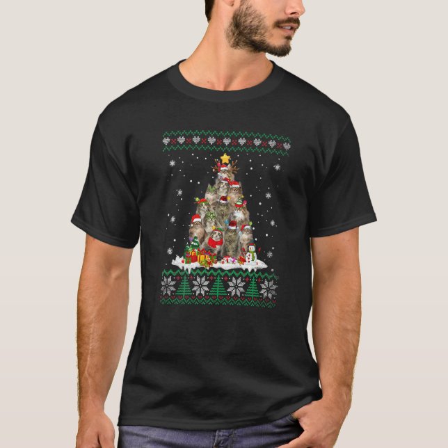Norwegian Forest Cat Ugly Christmas Tree Xmas Cat T-Shirt (Front)
