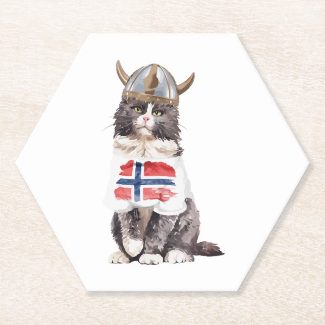 Norwegian Forest Cat Viking Paper Coaster (Front)