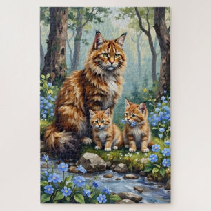 Norwegian Forest Cat Woodland Bloom Art Jigsaw Puzzle