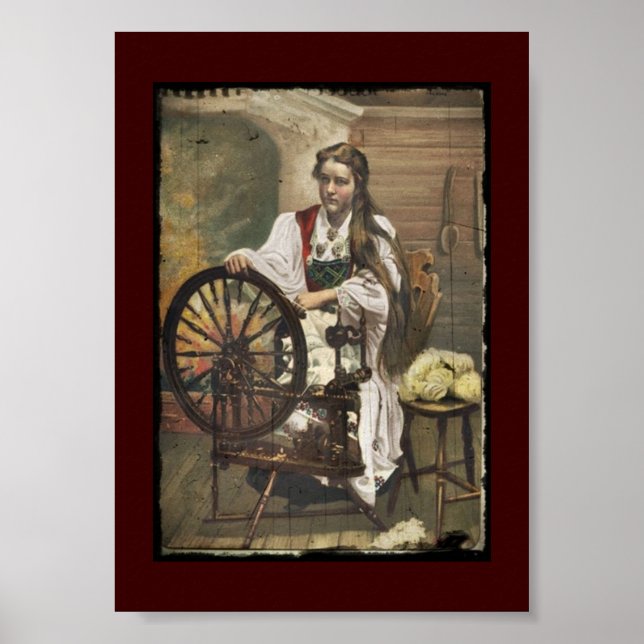 Norwegian Girl a Spinning Wheel Poster (Front)