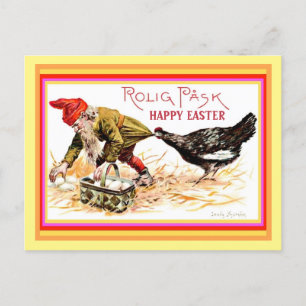 Norwegian Happy Easter Gnome Nisse Vintage copy Postcard