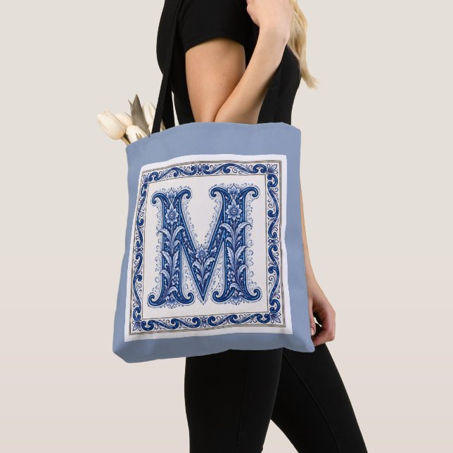 Norwegian Heritage M Monogram - Blue Tote Bag (Close Up)