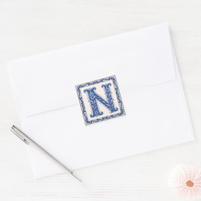 Norwegian Heritage N Monogram - Blue Square Sticker (Envelope)