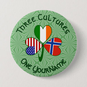 Norwegian Irish American Flags Shamrock Your Name 7.5 Cm Round Badge