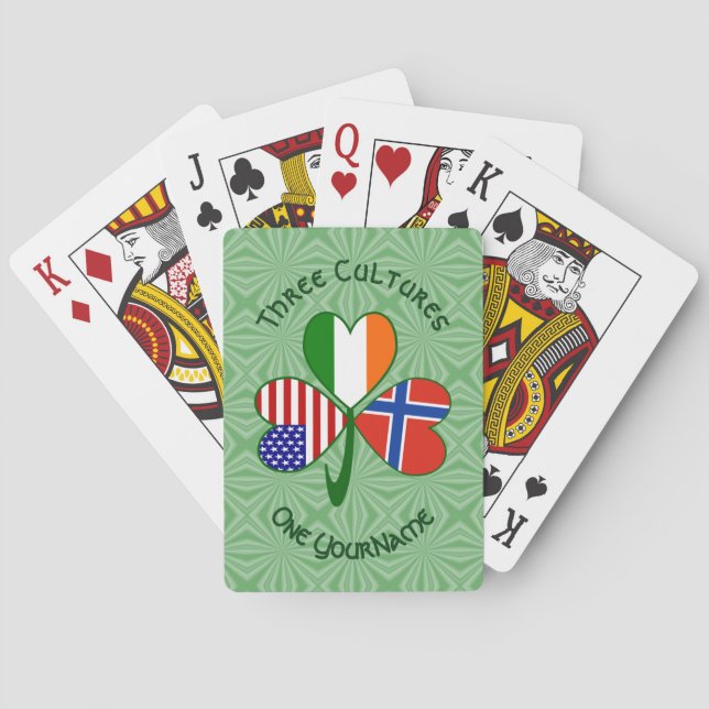Norwegian Irish American Shamrock Personalised Playing Cards (Back)