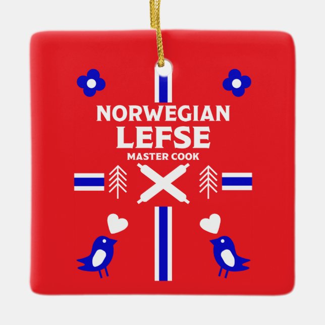 Norwegian Lefse Flatbread Apron Ceramic Ornament (Front)