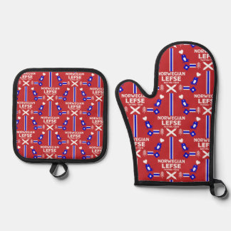 Norwegian Lefse Flatbread Apron Oven Mitt & Pot Holder Set