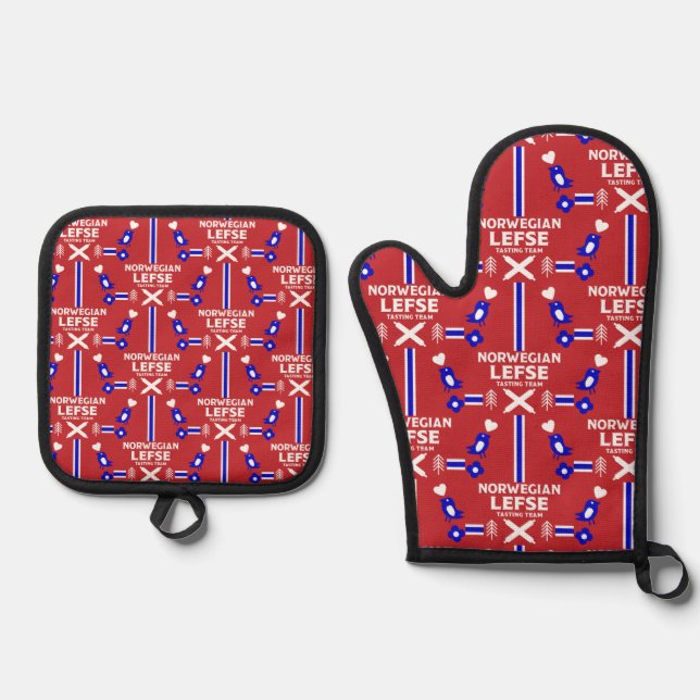 Norwegian Lefse Flatbread Apron Oven Mitt & Pot Holder Set (Front)