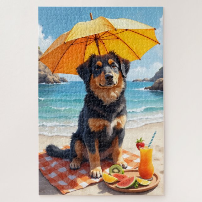 Norwegian Lundehund Beach Scene Jigsaw Puzzle (Vertical)