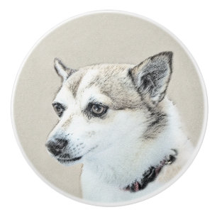 Norwegian Lundehund Painting - Original Dog Art Ceramic Knob