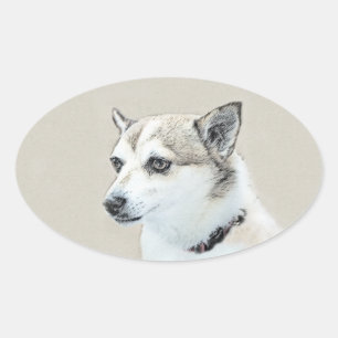 Norwegian Lundehund Painting - Original Dog Art Oval Sticker