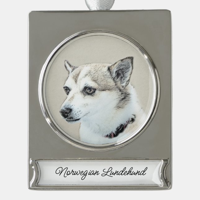 Norwegian Lundehund Painting - Original Dog Art Si Silver Plated Banner Ornament (Front)
