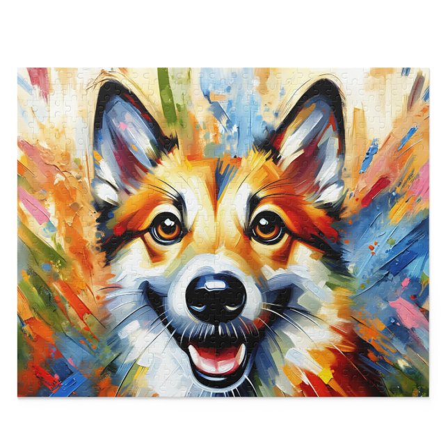 Norwegian Lundehund: Reddish Brown Acrylic Art Jigsaw Puzzle (Norwegian Lundehund Jigsaw Puzzle: Reddish Brown Puffin Dog Acrylic Art)