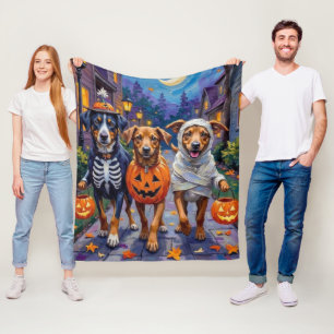 Norwegian Lundehund Trick-or-Treating Halloween Fleece Blanket