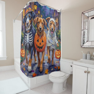 Norwegian Lundehund Trick-or-Treating Halloween Shower Curtain