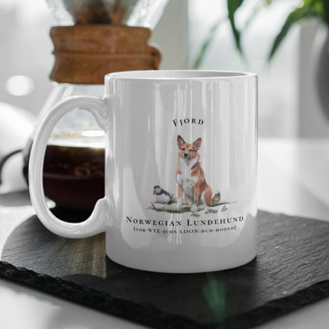 Norwegian Lundehund Watercolor Dog | Monogram Coffee Mug (Creator Uploaded)