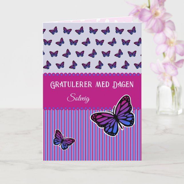 Norwegian Pink and lilac butterfly name Card (Orchid)