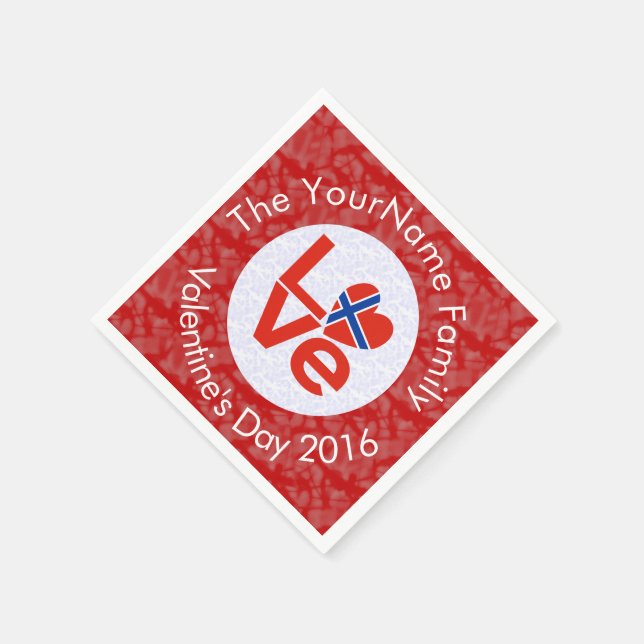 Norwegian Red LOVE Flag Personalised  Napkin (Corner)