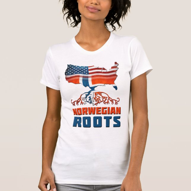 Norwegian Roots USA Flag Heritage  T-Shirt (Front)