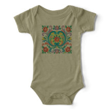 Norwegian Rosemaling Floral Art Baby Bodysuit