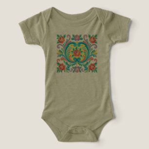 Norwegian Rosemaling Floral Art Baby Bodysuit