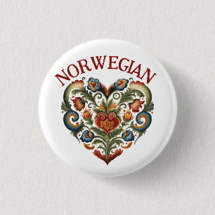Norwegian Rosemaling Folk Art Heart 3 Cm Round Badge