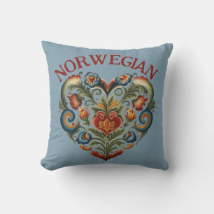 Norwegian Rosemaling Folk Art Heart Cushion